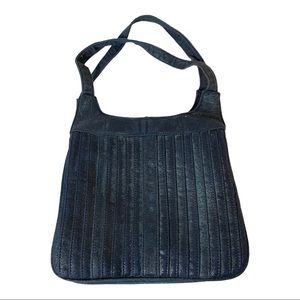 Vintage blue leather purse gold accent